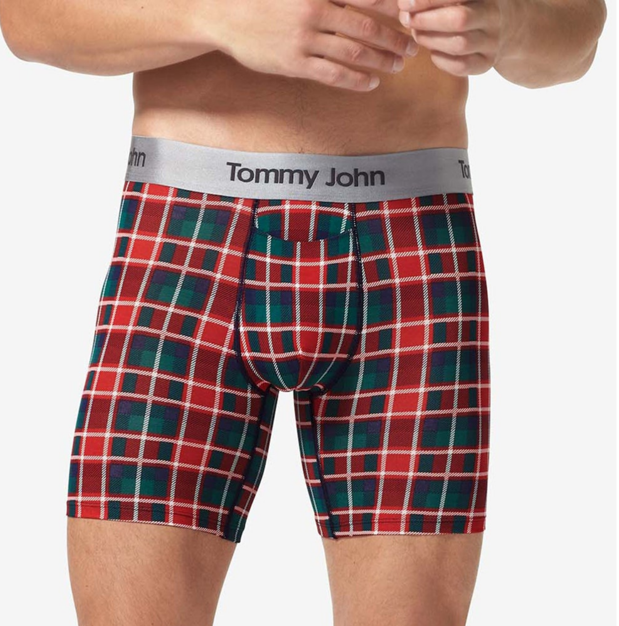 Tommy John Second Skin Mid-Length Boxer Brief 6 Haute Red Plaid